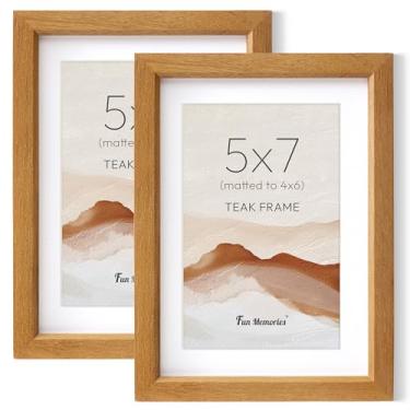 Imagem de Fun Memories Conjunto de 2 porta-retratos 12 x 18 cm, moldura de madeira de teca maciça natural com vidro temperado HD, moldura de madeira moderna simples 12,5 x 17,8 cm fosca para 10 x 15 cm, tela de