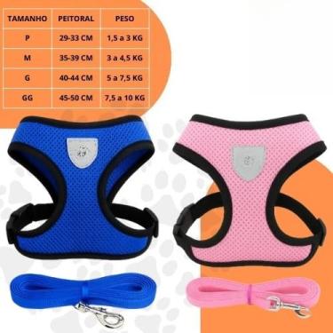 Imagem de Coleira Peitoral Ajustável para Cachorro e Gato com Guia – Peitoral Respirável Refletivo, Confortável e Seguro, Material Poliéster para Passeio(KIT 1 Azul + 1 Rosa,GG)