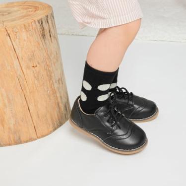 Imagem de Sapato Oxford infantil para meninos e meninas com cadarço e sola com textura antiderrapante mocassim infantil uniforme escolar clássico, Preto, 19