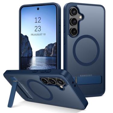 Imagem de Telaso Capa magnética para Samsung Galaxy S24 FE, compatível com Magsafe com suporte invisível, amortecedor traseiro fosco translúcido TPU grau militar Samsung Galaxy S24 FE, azul