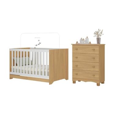 Imagem de Berço Americano 3 Em 1 Com Cômoda 4 Gavetas Dengo Multimóveis MP4690 Madeirado