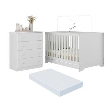 Imagem de Berço Americano 3 Em 1 Com Colchão Incluso E Cômoda 4 Gavetas Encanto Multimóveis MP4699 Branco