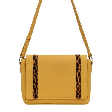 Imagem de Bolsa Carteiro De Couro Animal Print Cor Amarelo