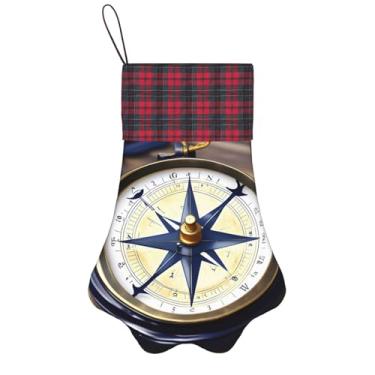 Imagem de SKKNT Barco à vela impressão de bússola náutica meias de Natal animais de estimação decoração de natal cães gatos árvore decoração doce presente conveniente