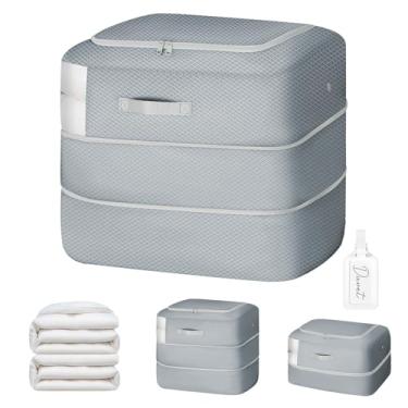 Imagem de Easortm Bolsa de armazenamento para edredom – Sacos de armazenamento de grande capacidade de 110 L, 2 camadas, organizador de autocompressão, com economia de espaço, sacos de compressão laváveis para