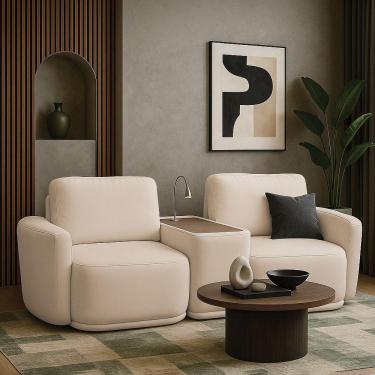 Imagem de Sofá Sala Modulado 251cm Com Console Usb Luminária Brumma Bouclê K01 - D'rossi Cor Bege