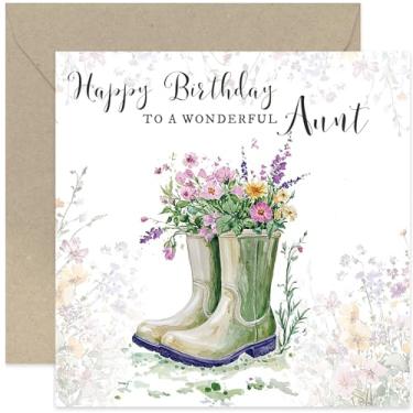 Imagem de Maravilhosos cartões de aniversário para tia - cartões de aniversário temáticos de jardinagem para ela - galochas verdes com design de flores - presentes de aniversário florais sinceros para mulheres
