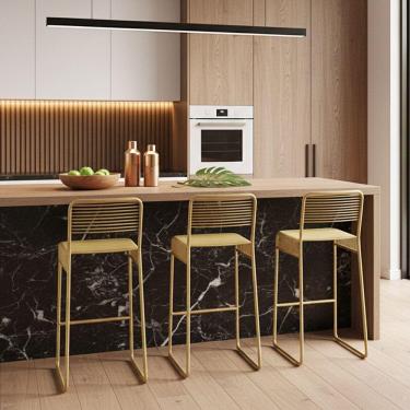 Imagem de Banqueta Cozinha Alta Kit 3 Base Industrial Aramada Taynah Dourado K01 - D'rossi