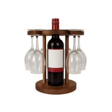 Imagem de Adega Suporte De Taças E Vinho Para 6 Taças Em Madeira Pinus - La Naca