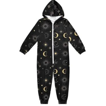 Imagem de Macacão infantil unissex Golden Celestial Motifs, macacão macio com capuz, roupas de casa meninos e meninas 5-6 anos, Motivos celestiais dourados, 12-13 Anos