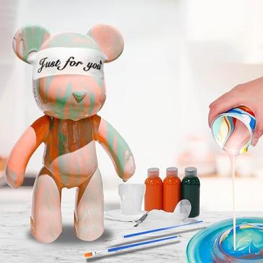 Imagem de HANDA DIY Pintura Fluido Urso Urso de Pelúcia Kit de Pintura Conjunto Criativo Decorações de Casa Bonecas Bonecas Bonecas Brinquedos Presente para Aniversário Dia dos Namorados (23 cm, Laranja + Verde)