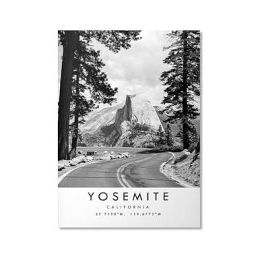 Imagem de Pôster de viagem preto e branco impressão paisagem da cidade do mundo pintura em tela Yosemite imagem de arte de parede decoração de casa (11 x 14 polegadas (28 x 35 cm), sem moldura)