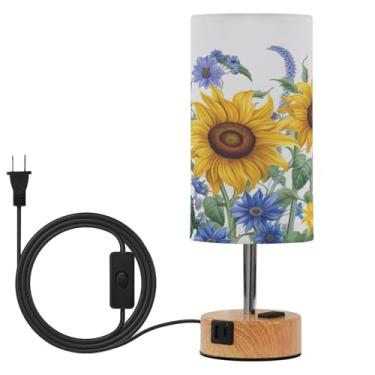 Imagem de Wassud Abajur de mesa de cabeceira com toque de girassóis e bluebells com 3 temperaturas de cor, luminária de mesa moderna com forro para sombra para sala de estar, quarto, escritório, berçário
