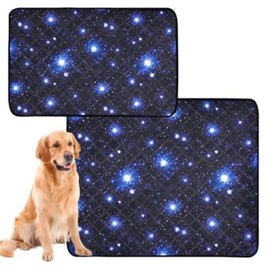 Imagem de TSENQUE Almofadas laváveis de xixi para cães, azul e preto, estrelas, nuvens, almofada pequena para animais de estimação, tapete de gaiola de cachorro fofo, impermeável, absorvente para cães, pequeno