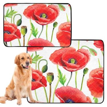 Imagem de Almofadas de xixi brancas com flores vermelhas vibrantes, extragrande, para cães, à prova d'água, tapete de cercadinho para cães, médio + grande, conjunto de 2