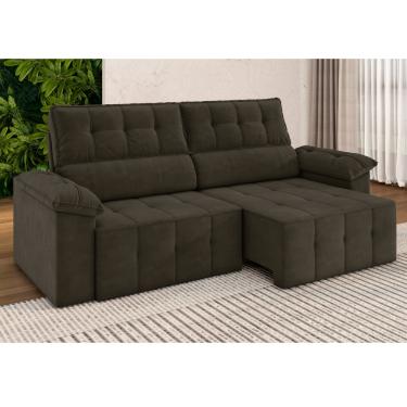 Imagem de Sofá 3 Lugares Retrátil Reclinável 220cm Slim Veludo Santorini Besthouse - Marrom