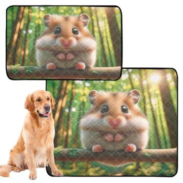 Imagem de Hamster Tapete de xixi de animal fofo para cães, lavável, impermeável, tapete de cercadinho para animais de estimação, reutilizável, tapete absorvente, médio + grande, conjunto de 2
