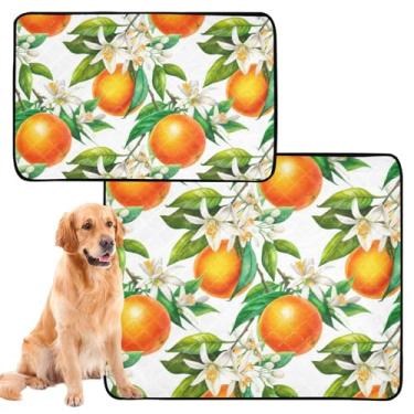 Imagem de Almofadas de xixi para cães, lavável, reutilizável, almofada para gatos de estimação, laranjas, flores brancas, absorvente de parto, tapete impermeável para cercadinho para cães, médio + grande