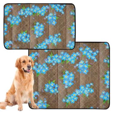 Imagem de Almofadas de xixi laváveis para animais de estimação, almofadas para gatos, flores azuis, listras marrons, absorventes para cães, tapete impermeável para cercadinho para cães, médio + grande, conjunto