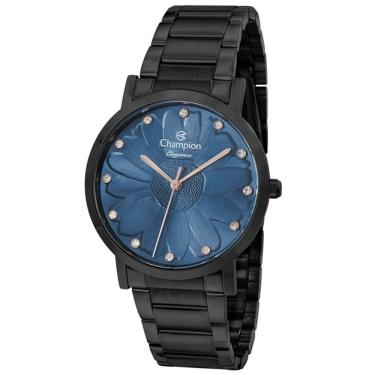 Imagem de Relógio Champion Feminino Flor Preto Azul Cn25878a