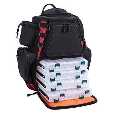 Imagem de Mochila de pesca Piscifun com 4 bandejas, grande, à prova d 'água, com capa de chuva protetora e 4 porta-malas (cáqui, preto e camuflagem), Black Backpack with 4 Trays
