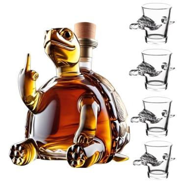 Imagem de Garrafa de uísque, dedo médio, tartaruga, 350 ml, linda gravação, com 2 copos, decantador de animais, personalizado, criativo, presente engraçado para homens e mulheres, despedida de solteiro