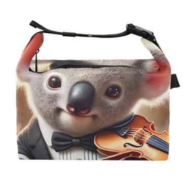 Imagem de TSENQUE Lancheira personalizada fofa de arte violinista coala portátil feminina lancheira para trabalho linda bolsa isolada de flores para adultos