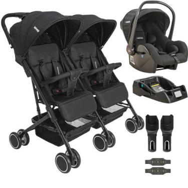 Imagem de Carrinho Kiddo para Gemeos com Bebe Conforto Base Mascote Preto