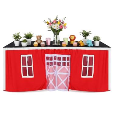 Imagem de Oudain Toalha de mesa grande de 3 m x 2,3 m de casinha de brinquedo, capa de barraca, casa de brinquedo para ambientes internos e externos, acessório para festa de aniversário, playground (cores azul