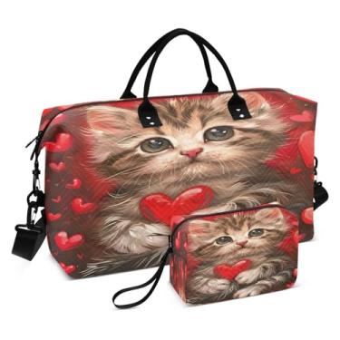 Imagem de CEBUGI Bolsa esportiva acolchoada Cat Hearts para mulheres, grande, bolsa de viagem de fim de semana, bolsas hospitalares para trabalho de parto e parto