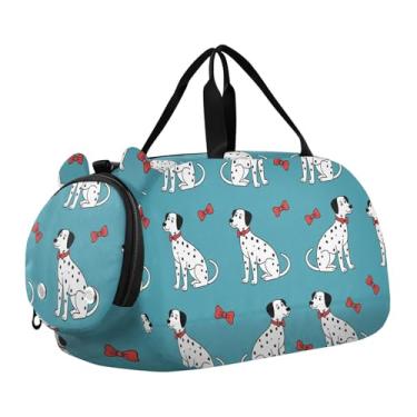 Imagem de CEBUGI Bolsa esportiva para meninas, meninos, desenho animado, cachorro, academia, bolsa com compartimento para sapatos, bolsa de fim de semana, bolsa noturna
