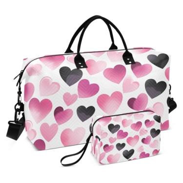 Imagem de CEBUGI Bolsa feminina acolchoada com corações para viagem de fim de semana, bolsa hospitalar para trabalho de parto e parto