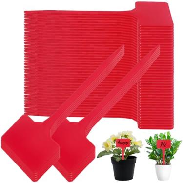 Imagem de SOFPLATE 50 peças de etiquetas vermelhas grandes de plantas 14 cm marcadores de plantas tipo T à prova d'água marcadores de jardim duráveis de PVC para berçário etiquetas para vegetais, flores, frutas