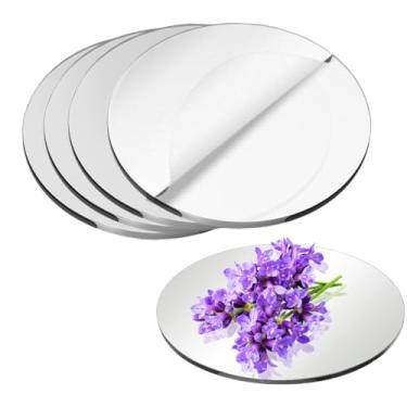 Imagem de Espelho redondo de 20 cm para centros de mesa, 4 peças, placa de espelho de parede redonda de acrílico, folhas de espelho de parede, bandeja de velas, espelho para decoração de casamento, aniversário