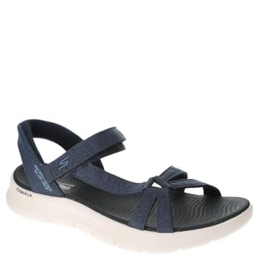 Imagem de Skechers Sandália feminina Go Walk Flex iluminada com as mãos livres, estilo pescador, Azul marino, 11 Wide