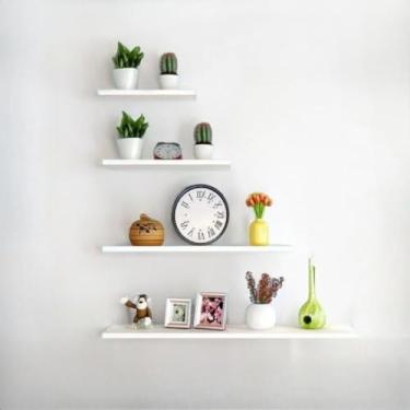 Imagem de Kit 4 Prateleiras Nicho Mdf Branco 10x20/30/40/45 Sala Quarto Cozinha Com Kit De Instalação (Branco)
