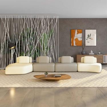 Imagem de Sofá Ilha Sala de Estar Dakota 4 Módulos 626cm Encostos Almofadas Soltas Bouclê OffWhite/Bege G33 - Gran Belo (FDL)