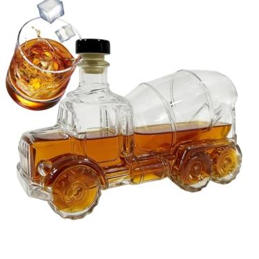 Imagem de Garrafas de vidro de uísque - Misturador de cimento com design de caminhão dispensador de álcool - Garrafa decantadora de bebidas - para conhaque Bourbon Bebidas reunião de família, Natal, casamentos