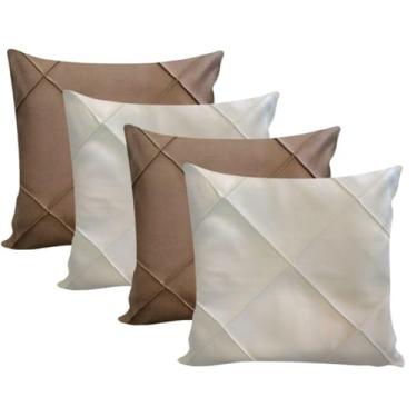 Imagem de Almofadas Cheias em Suede Drapeada 45x45cm Decorativas Sala Quarto Sofá(2 BEGE + 2 AVELÃ)