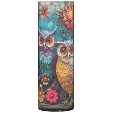 Imagem de Vasos de flores cilíndricos para centros de mesa, pintura colorida, corujas, vasos de plástico e plantadores personalizados, decoração moderna floral, 30 x 9,9 cm