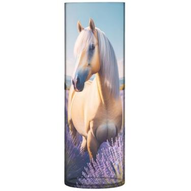 Imagem de Vasos de flores cilíndricos de lavanda de cavalo Palomino para centros de mesa grande vaso de plástico fofo personalizado exclusivo floral decoração estética, 30 cm x 9,9 cm