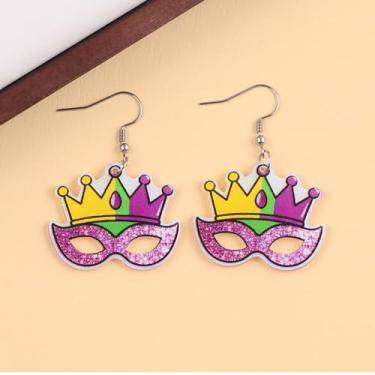 Imagem de Elegante par de brincos planos 2D – Brincos femininos de carnaval com design de coroa de máscara, acessórios perfeitos para o dia a dia e férias para o Dia das Bruxas, Natal e mais