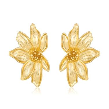 Imagem de FILMOON Brincos florais femininos banhados a ouro 18 quilates texturizados com flores grossas e brincos fashion Boho Jewelry