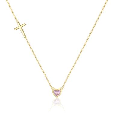 Imagem de Eesphy Colares de cruz banhados a ouro 18K para mulheres, colar com pingente de cristão de cristal e zircão cúbico, presente de fé para ela em dia especial, aniversário, dia de aniversário, uso diário