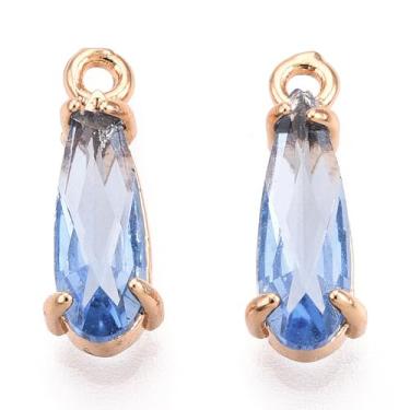 Imagem de Pingentes de vidro de gota facetada, pingentes, pingentes, pingentes, pingentes, de vidro em forma de lágrima com tom dourado, configurações abertas nas costas, para fazer joias, 14,5 x 4,5 x 4 mm