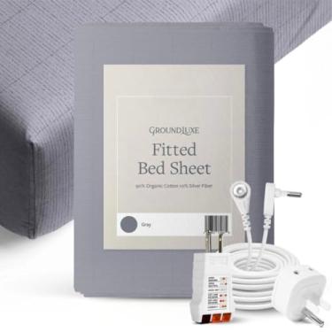 Imagem de GroundLuxe Lençol com bolso profundo costurado nos EUA em cinza para uma cama king size