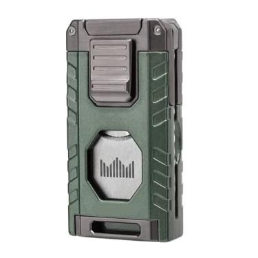 Imagem de JDIME Isqueiro turbo de charuto de luxo ao ar livre gás butano 3 tochas chama azul jato afiado tesoura ferramenta presente masculino (C)