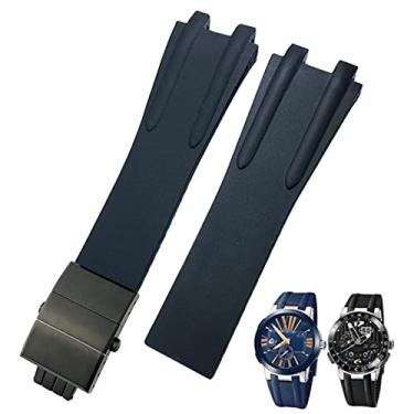 Imagem de FFHAO Pulseira de relógio com fivela dobrável de aço de borracha de 26 mm apta para Ulysse Nardin azul preto marrom esporte acessórios de pulseira à prova d'água (cor: 24 mm, tamanho: