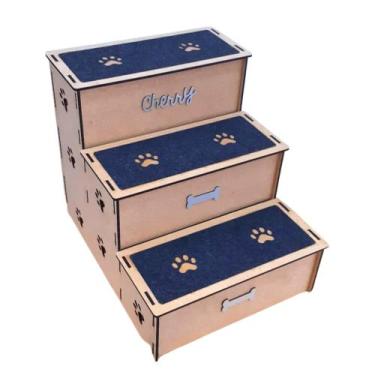 Imagem de Escada Mdf 50cm 3 Degraus Com Carpete Personalizada cachorro gato - IM