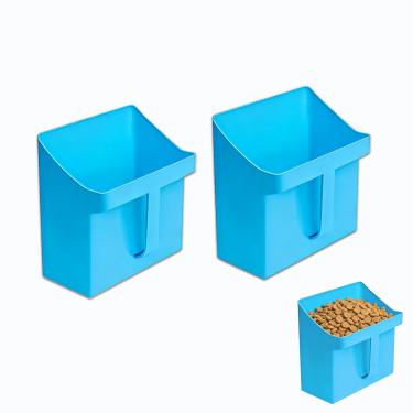Imagem de Pacote com 2 colheres de ração grandes, colher de grão de plástico de 3,628 g com alça lateral, colher de ração multiuso azul para gado, concha de gelo adequada para ração seca para aves, cavalos e